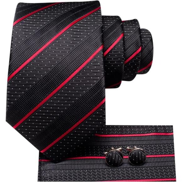 Mens Paisley Striped Tie and Handkerchief Cufflinks Tie Set for Men - Picture 2 of 5